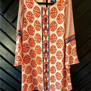 Beige by ECI Vibrant Orange and Black Long Sleeve Dress